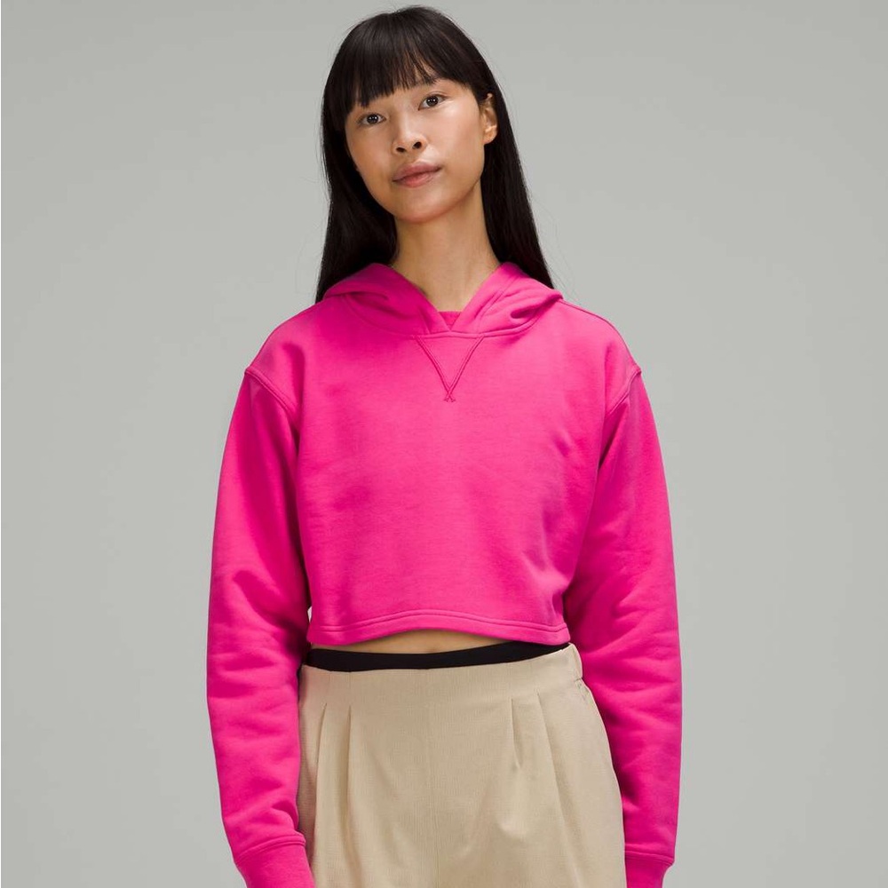 Lululemon All Yours Cropped Hoodie Sweatshirt Size 4 Hot Pink Sonic Pink - Picture 2 of 5